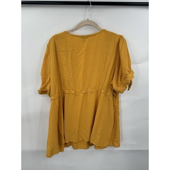 Torrid Top Women 2X Yellow Slub Button Up Tie Sleeve Boho Western Farmhouse - Picture 3 of 11